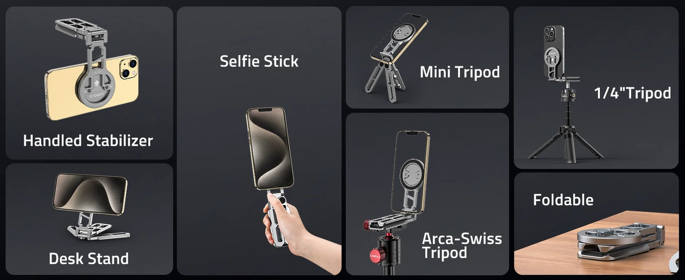 Magnetic Phone Holder Magsafe Tripod with Arca-Swiss Cold Shoe for Phone Vlog Foldable Desktop Phone Mount for Travel