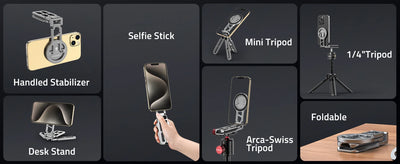 Magnetic Phone Holder Magsafe Tripod with Arca-Swiss Cold Shoe for Phone Vlog Foldable Desktop Phone Mount for Travel