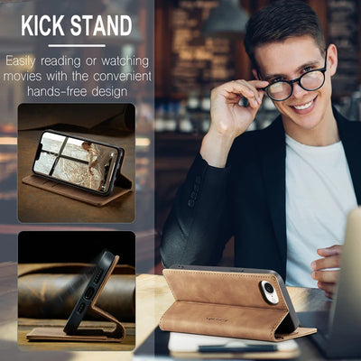 Flip Wallet Case for iPhone 16e 2025 Magnetic Folio Leather Cover with Card Holder Kickstand Shockproof Durable Protective Shell