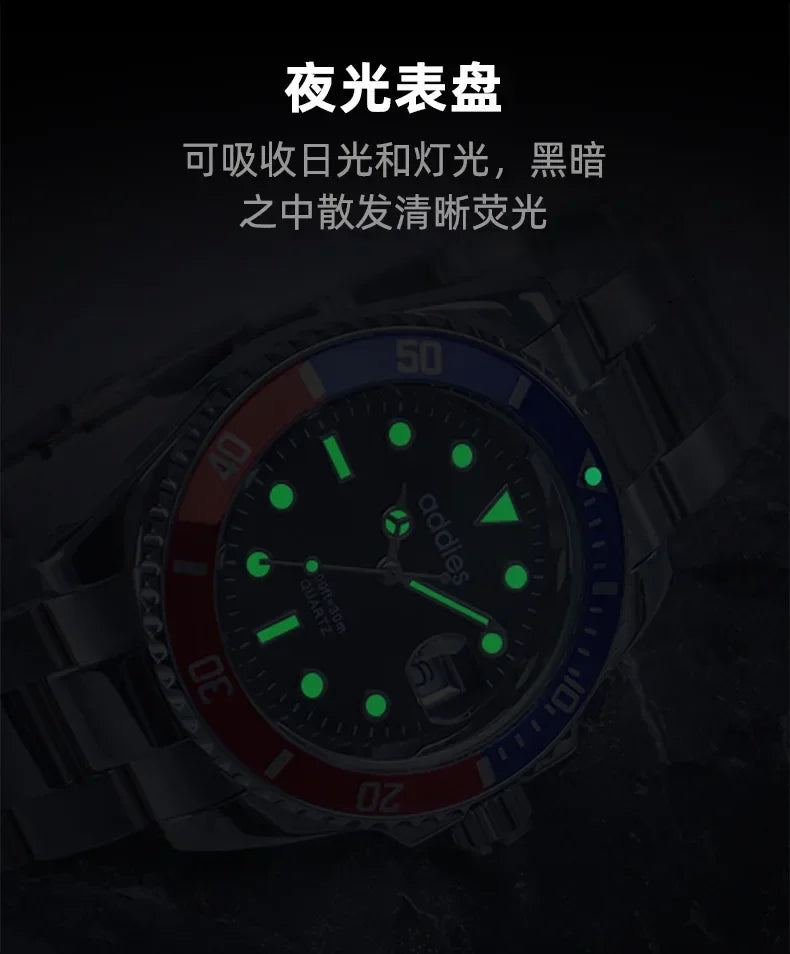 2025Advanced men's watches high-end products green water ghost quartz watches steel band waterproof luminous watches