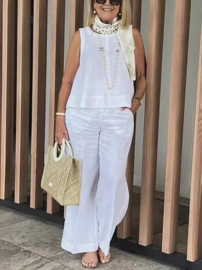 Cotton Linen Comfortable Two Piece Sets Women Outfits 2024 Summer Autumn Solid Casual Tops Pants 2 Piece Set For Women Suit