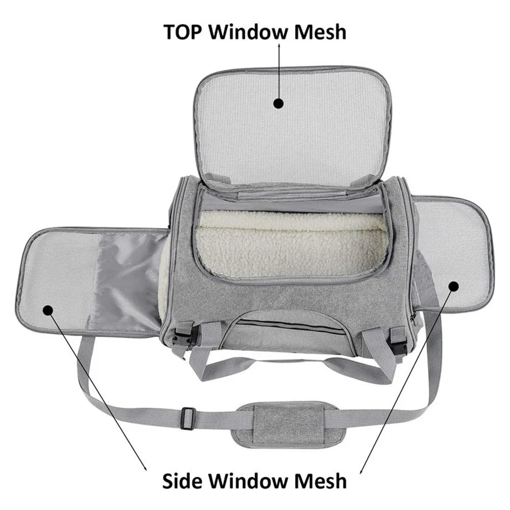Soft Pet Carriers Portable Breathable Foldable Bag Cat Dog Carrier Bags Outgoing Travel Pets Handbag with Locking Safety Zippers