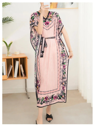 2025 Spring Summer Women's New Sexy One Shoulder Off Shoulder Fashion Red Flower Printed Lace Up Waist Long Swing Dress