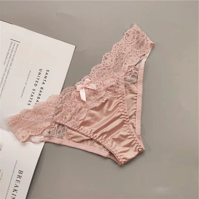 Women Yoga Low Waist Satin Underpants Lace Briefs Fitness Shorts Panties