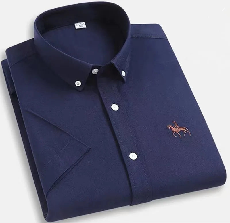 Oversized 5XL 6XL Oxford Shirts For Men 100% Cotton Short Sleeve Summer Leisure Striped Office Social Formal Blue Man Clothing