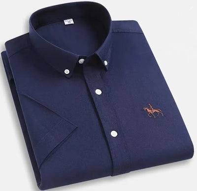 Oversized 5XL 6XL Oxford Shirts For Men 100% Cotton Short Sleeve Summer Leisure Striped Office Social Formal Blue Man Clothing