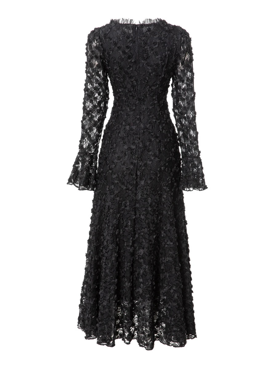 TWOTWINSTYLE Solid Spliced Button Slimming Dresses For Women O Neck Long Sleeve High Waist Temperament Dress Female Fashion New