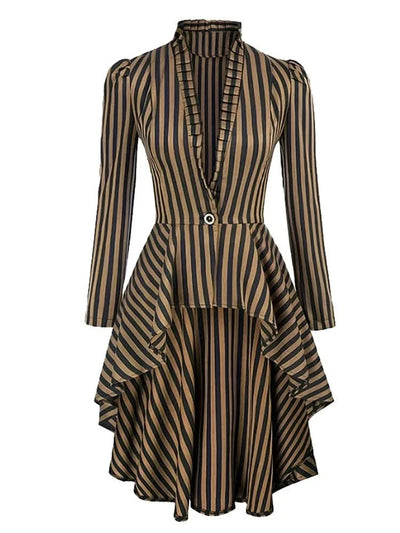 Long Coats For Women High-Low Hem Coat Steampunk Long Puff Sleeve Stand Collar V-Neck Elegant Club Party Eevning Casual Tops