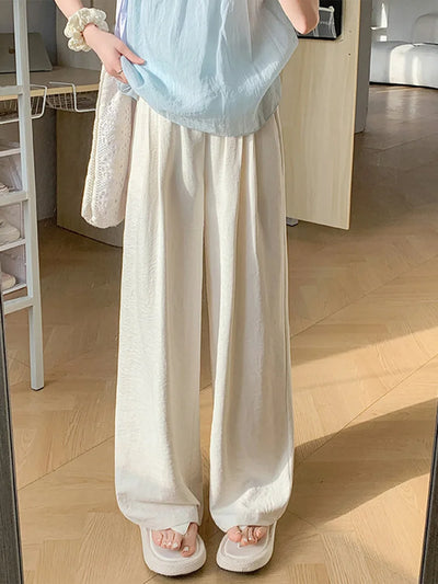 Women Wide leg Pants Spring Summer Elastic Waist Stright Long Loose pants Casual Female Solid Soft Pants Trousers