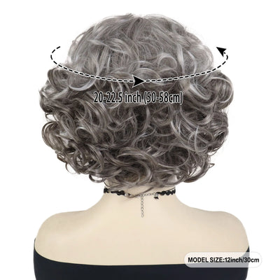 Short Curly Wigs for Women Synthetic Hair Grey Wig with Side Bangs Ombre Color Gray Wigs for Lady Dress Up Costume Party Cosplay