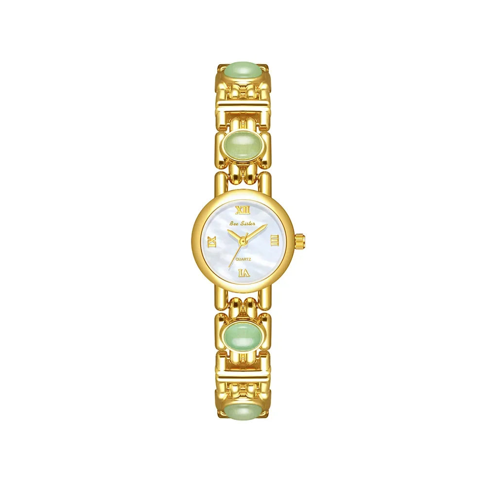 2025 High-End Vintage Woman Watches Fashion Elegant Natural Jade Stones Quartz Watch Retro Waterproof Hand Clock Gifts