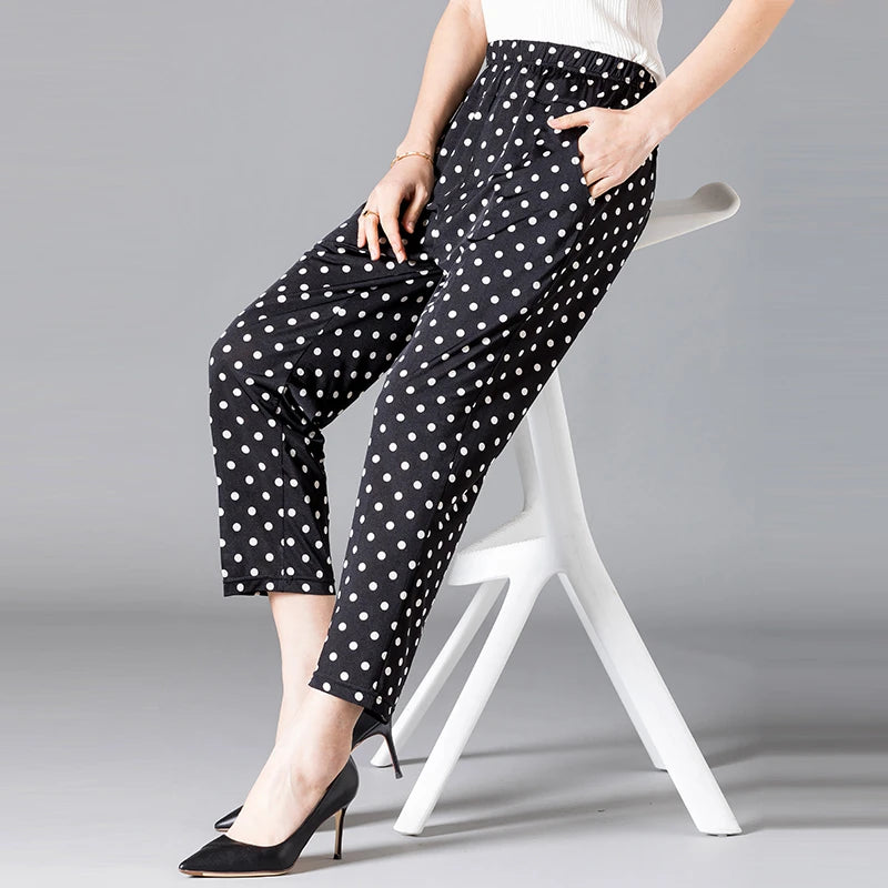XL-8XL Summer Women Harem Pants Casual High Waist Pants Printed Elastic Waist Middle Aged Women Trousers Summer Bottoms