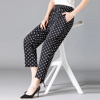 XL-8XL Summer Women Harem Pants Casual High Waist Pants Printed Elastic Waist Middle Aged Women Trousers Summer Bottoms
