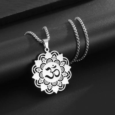 Stainless Steel Indian Religious Mandala Lotus Symbol Pendant Necklace Men Women Yoga Om Casual Jewelry