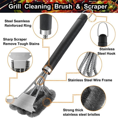 BBQ Grill Barbecue Kit Cleaning Brush Stainless Steel Cooking Tools Kitchen Accessories Wire Bristles Triangle Cleaning Brushes