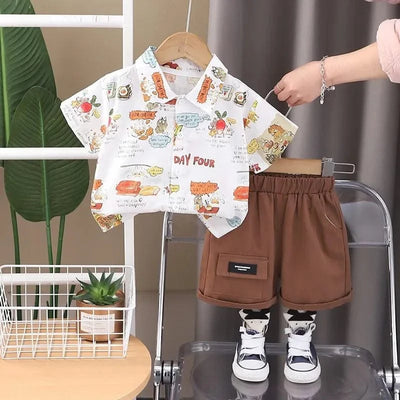 Baby Children's Summer Clothes Set 1-5Y Cartoon Printed Shirt and Shorts Casual Boys 2Pcs Suit Kid's Short Sleeve Outfit