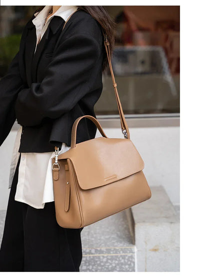 Women's Cowhide Genuine Leather Shoulder Bag Female Fashion Luxury Designer Handbags Ladies Commuting Large Capacity Bucket Bags