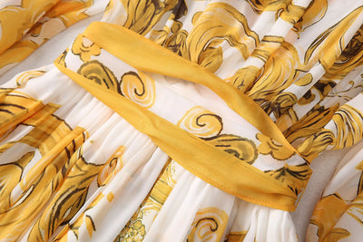 Fashion Designer Long Dress Women Elegant  V-Neck Long Sleeved Printed Belt Dresses Luxury Designer High Quality Female Clothing