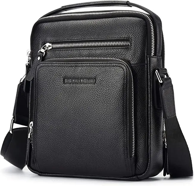 BISON DENIM Carbon Fiber Messenger Bag Men Casual Cowhide Leather Shoulder Crossbody Bag Gift Designer Handbags