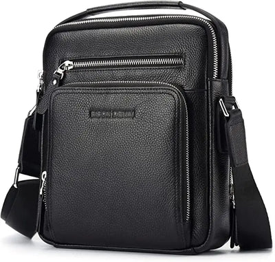 BISON DENIM Carbon Fiber Messenger Bag Men Casual Cowhide Leather Shoulder Crossbody Bag Gift Designer Handbags