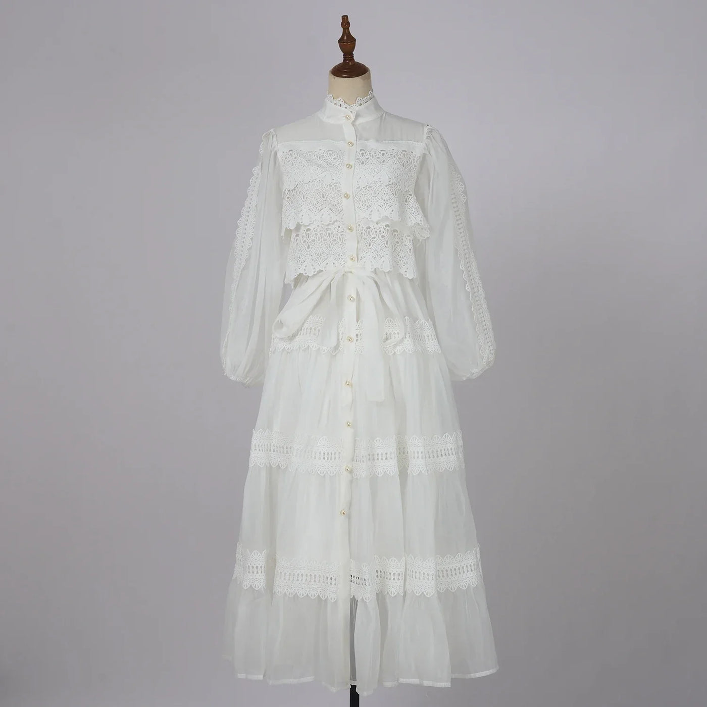 Luxury Long Dresses Women 2025 Spring Summer Embroidery Ruffle Lace Pearl Hollow Out Party Midi Dress Shirt Full Sleeve Vestidos