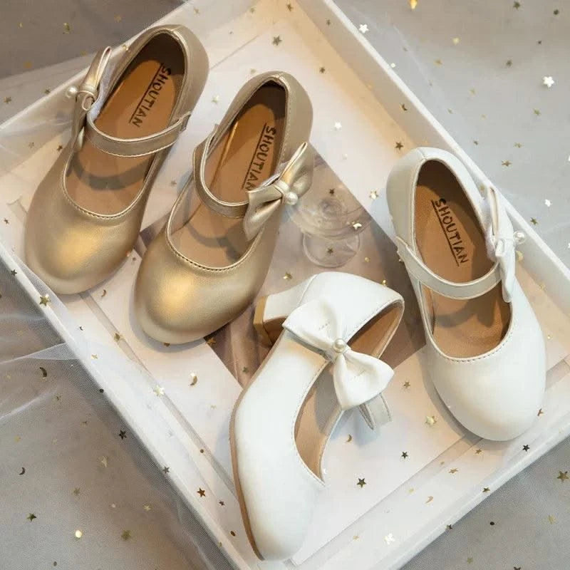 Children's Leather Shoes with Simple Bow  | Girls' Princess Shoes |Kids Dance Performance Shoes |for Parties, Flower Girls, Fancy Dress