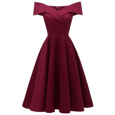 2024 New Vintage Women Summer Dresses Off Shoulder V-Neck Retro 50s 60s Elegant Dress Sexy Rockabilly Party Dress Midi Vestidos