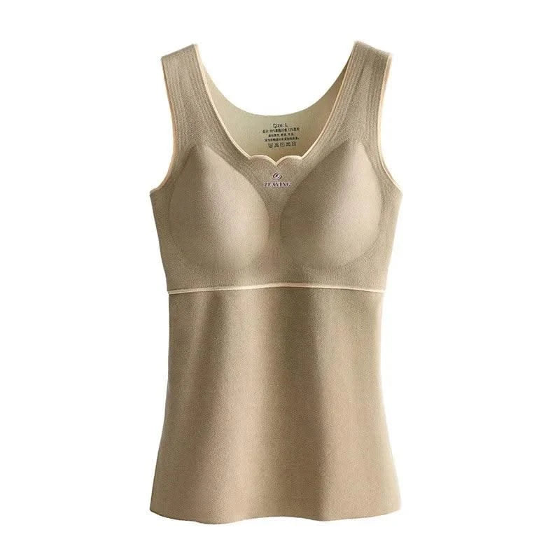 Thermal Underwear Velvet Vest Winter Women’s Solid Bottom with Chest Pad Camisole Slim Warm Sling Vest Female Thermal Underwear