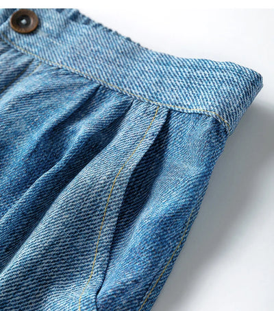Women Pants 100% Mulberry Silk 16 momme Blue Jeans Printed Pocket Wide Leg Long Trousers Elastic Waist Office Lady M L XL MM858