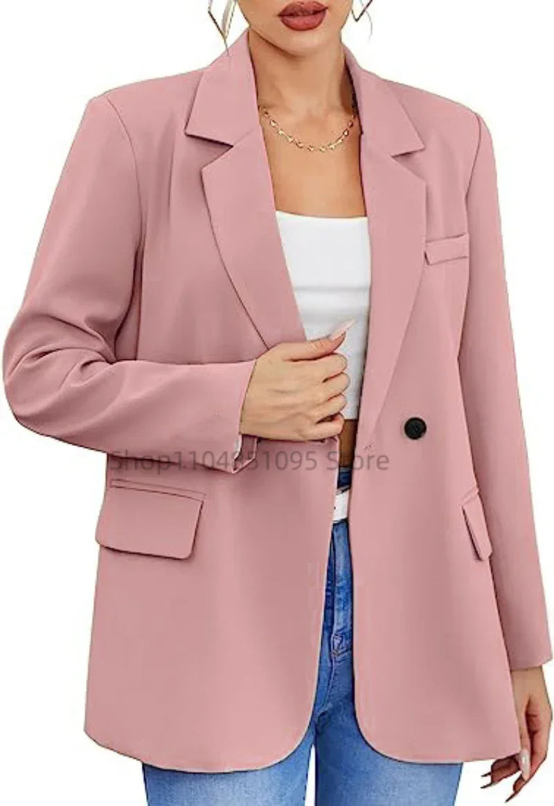 Women Suit Blazer Elegant Coat Spring Autumn Fashion Women Blazer Notch Lapel Double Breasted Jacket Solid Ladies Tops Clothes