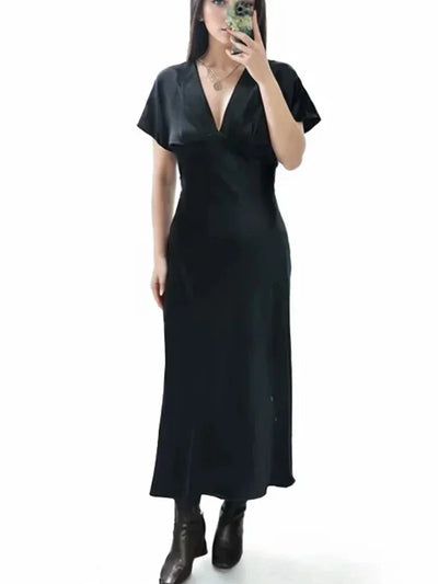 Women's 2025 New Dresses Summer Elegant Fashion Slim V-neck Street Holiday Long Dress Young Women Chic Comfortable Dress