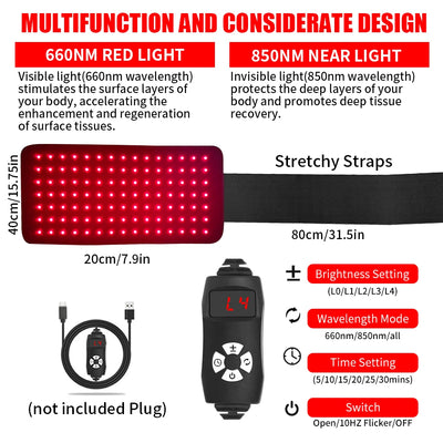 Red Light Therapy Belt Infrared LED Relax Devices for Body Back Knee Hands Feet Relief Portable 660nm 850nm Light Pad