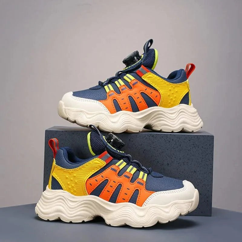 Children's Sports Shoes New Fashion Boys' Casual Sneakers Soft Soled Boys' and Girls' Rotating Buckle Anti Slip Running Shoes