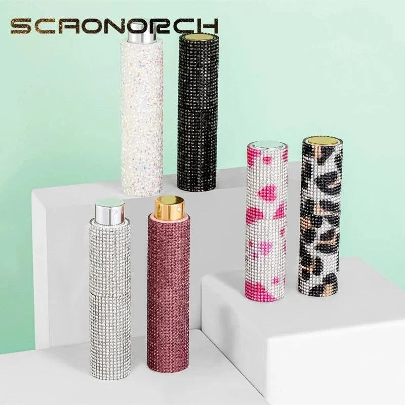 Luxury 10ml Perfume Spray Bottle Bling Rhinestones Refillable Perfume Atomizer Empty Bottle Travel Cosmetic Essential Container