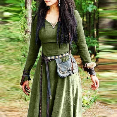 Women's Medieval Renaissance Dress Long Loose Fit Waist Dress Victorian Cross Border Printing National Style Halloween Cosplay