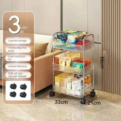 Acrylic Trolley with Wheel Multilayer Transparent Storage Rack Living Room Snack Storages Shelf Bathroom Mobile Shelf Home Items