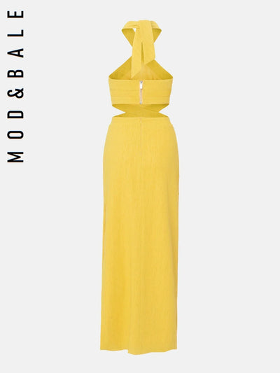 Designer Dresses 2025 New Summer Halter Neck Cutout Slim Fit Maxi Dress Backless Long Skinny High Slit Party Evening Dress