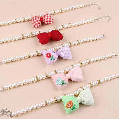 Pet Dog Accessories Bow Pet Necklace Decoration, Pearl Pet Collar Cat Dress Up Necklace