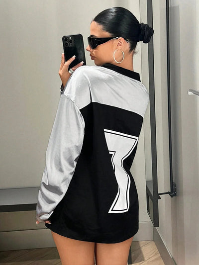 Sporty Activewear Number Printed T Shirt Casual Loose O-Neck Short Sleeve Tees Women 2025 Summer Fashion Streetwear Lady