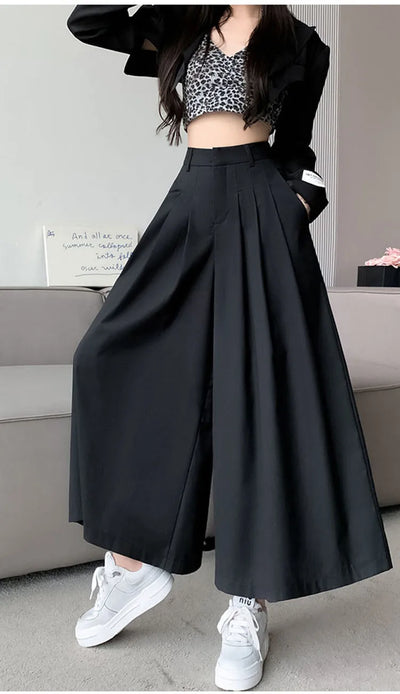 Oversize Wide Leg Pants For Women Gathered Waist Spliced Ruched Casual Solid Long Trousers Female Clothing Summer