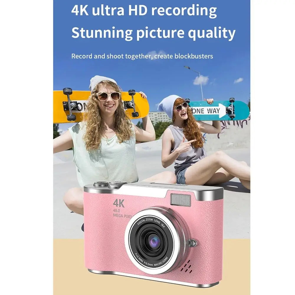 High-Definition HD Digital Camera 4K 48MP 8X Digital Zoom Video Camcorder CCD with Hanging Straps Flip Screen