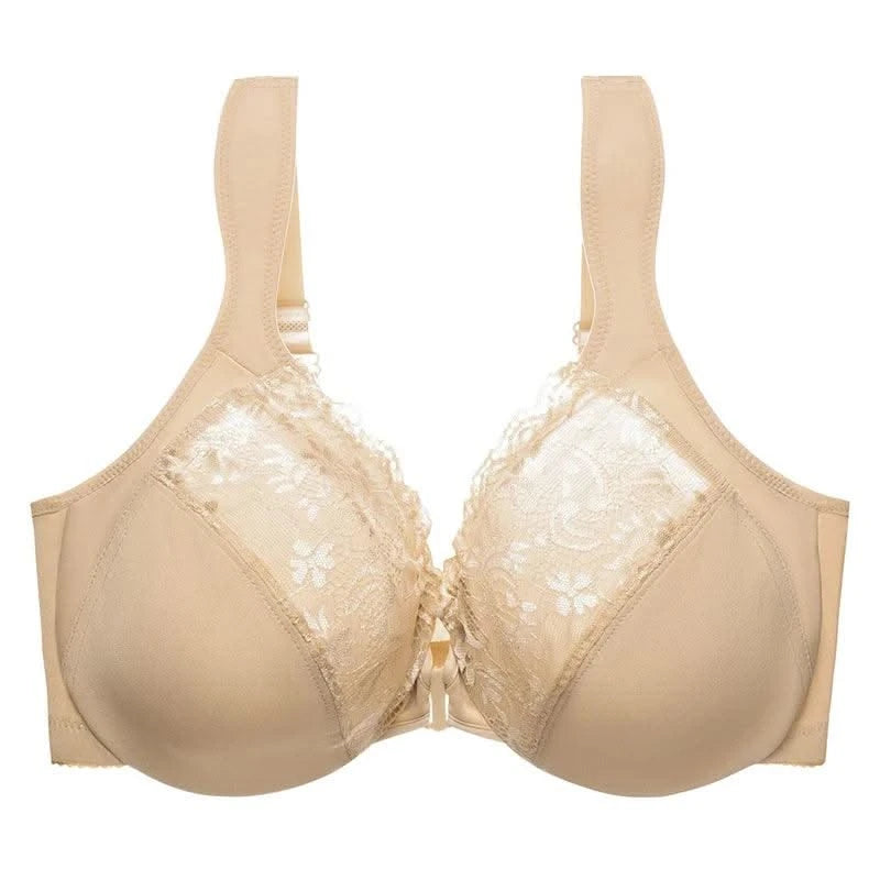 Front Closure Minimizer Bra for Womens Lace Floral Unlined Support Mesh Underwire Female Plunge Lingerie M L XL 3XL 4XL 5XL