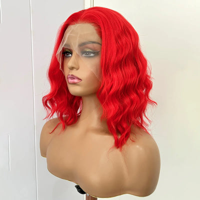 Short Curly Wavy Red Hair Wig Synthetic Free Part Shoulder Length 12 Inch Short Bob Wig 13X4 Lace Front Wigs for Women Party