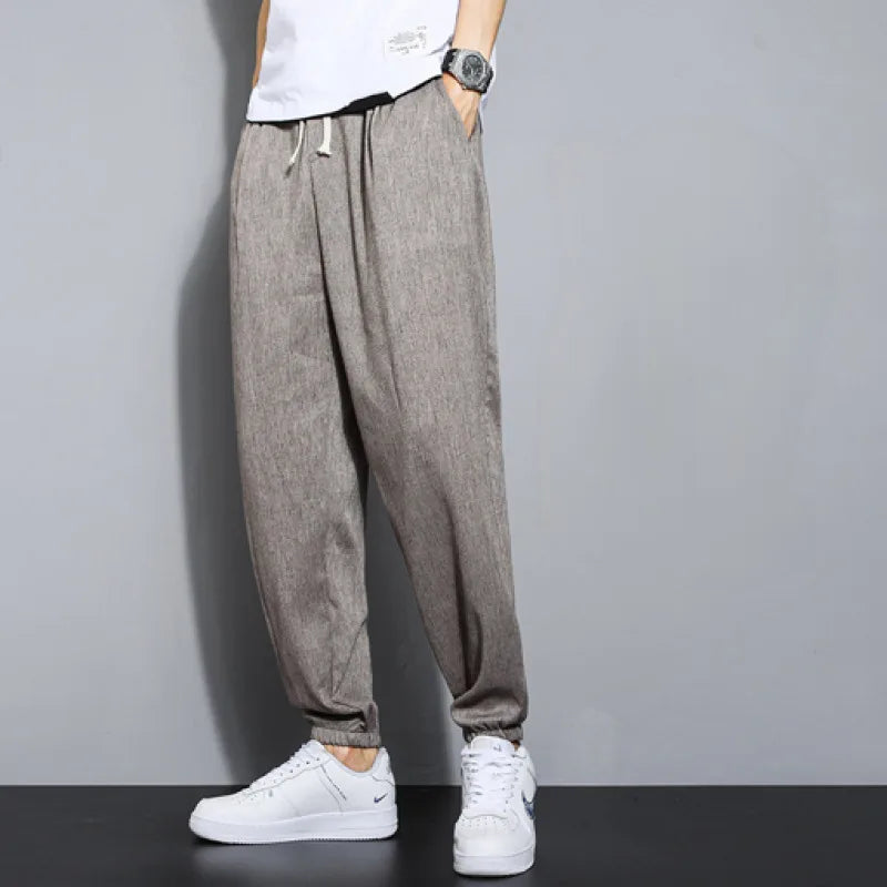 Men's Cotton and Linen Trousers Harem Pants Cuffed Fashion Trousers Linen Slim Pants Beach Pants Joggers Streetwear Loose Pants