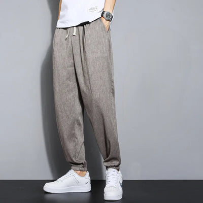 Men's Cotton and Linen Trousers Harem Pants Cuffed Fashion Trousers Linen Slim Pants Beach Pants Joggers Streetwear Loose Pants