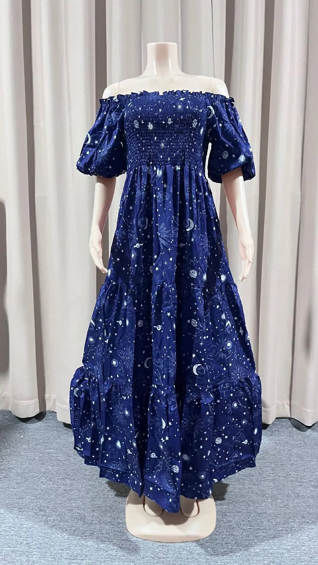Summer Dresses for Women Print Off Shoulder Broken Flower Open Shoulder Long Dress Streetwear