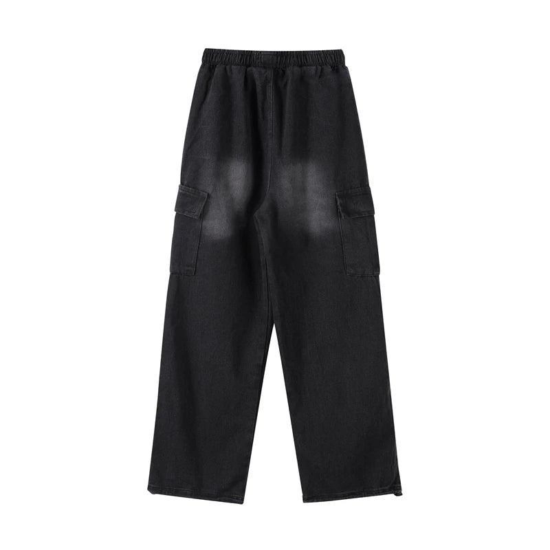 Denim Trousers For Men Adjustable Drawstring Y2k Versatile Baggy Cargo Jeans Men's Hippie Jogging Wide leg Pants Male Streetwear