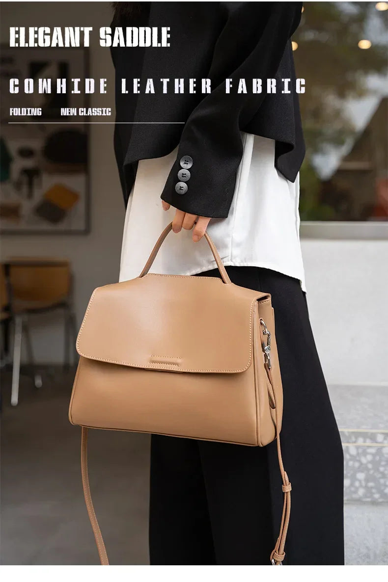 Women's Cowhide Genuine Leather Shoulder Bag Female Fashion Luxury Designer Handbags Ladies Commuting Large Capacity Bucket Bags