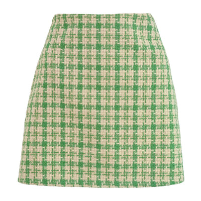 Women Ruffle Pleated Skirts Summer High Elastic Waist Plaid Zipper Skirt LDY-WW6615