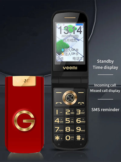 Slim Flip Mobile For Elderly Metal Body  Big Screen SOS Call Quick Dial Loud Sound Two Sim Magic Voice Torch Senior Mobile Phone